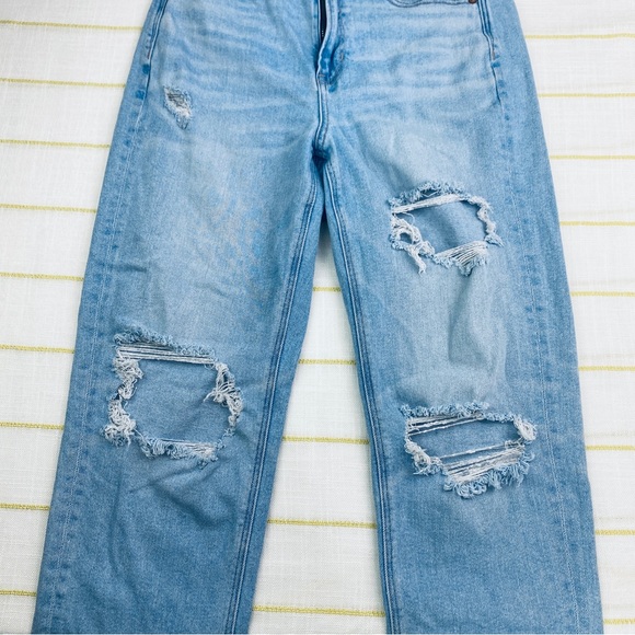 American Eagle High Rise Ripped Mom Straight Jean in indigo medium wash - Picture 7 of 8